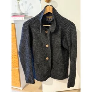 ✨ Woolrich 100% Wool Ribbed Button Cardigan Sweater Dark Charcoal Outdoor